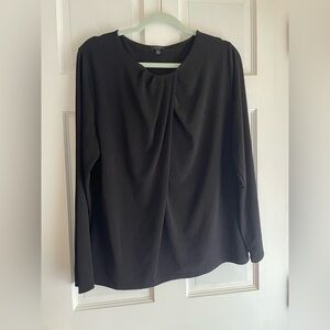 Talbots Black Long-Sleeve Pleated Front Blouse